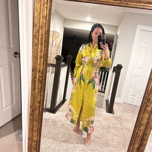 Express Satin Floral Boyfriend Portofino Maxi Shirt Dress